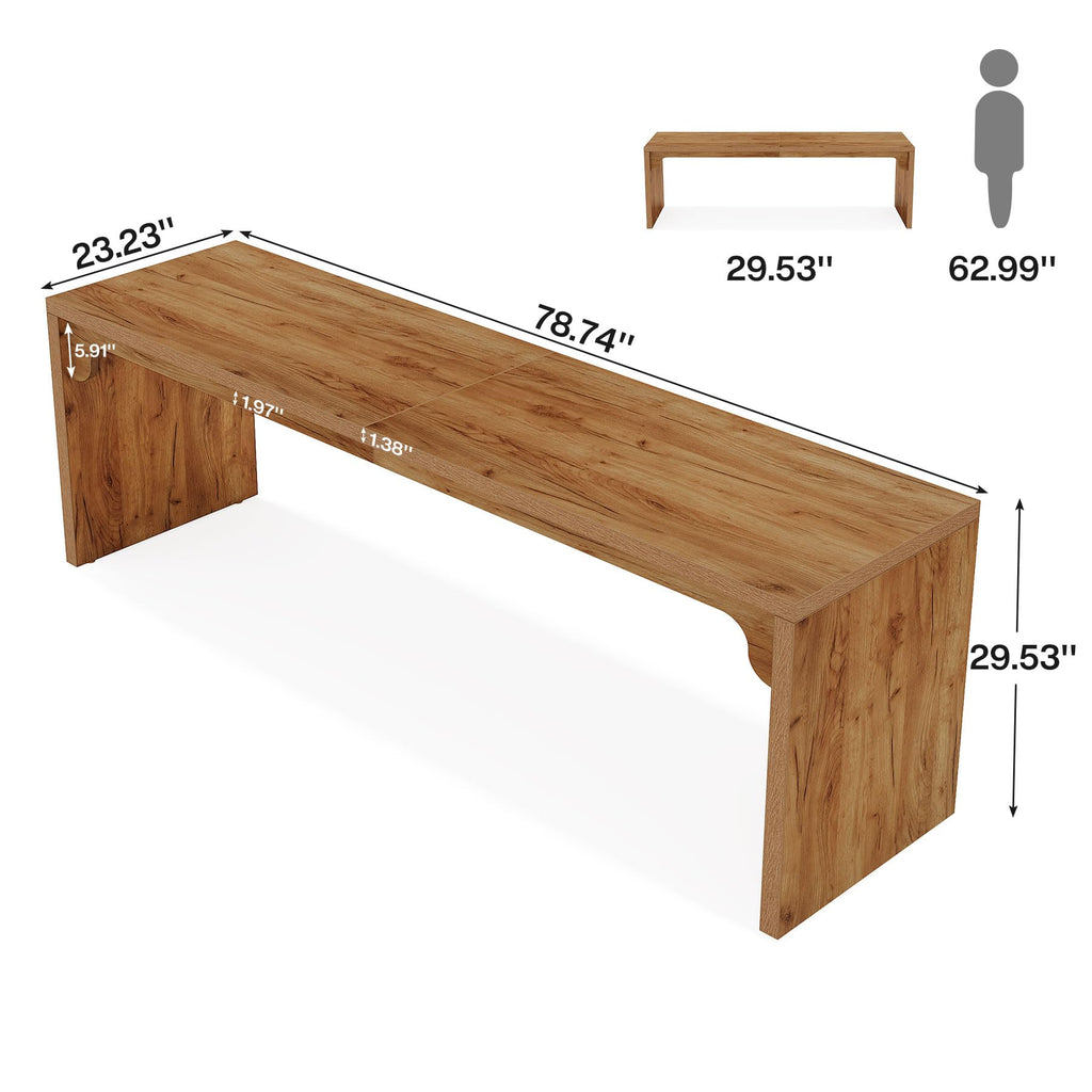 78.7-Inch Extra Long Desk, Two Person Long Computer Desk, Double Writing Table, Light Walnut Brown