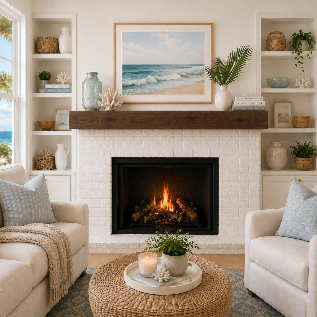 Fireplace Mantel, Rustic, Shelf, Floating Mantle, Real Wood, Beam, (Provincial, 60Lx6Hx8D)