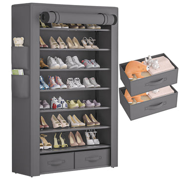 Shoe Rack Dustproof Sturdy 8Tier Tall Large Storage with Side Pocket