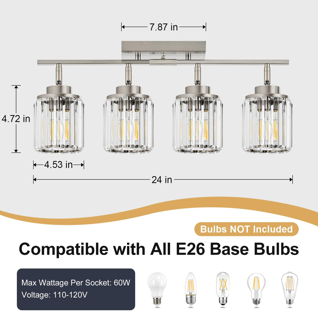 Kitchen Semi Flush Mount Ceiling Light, Brushed Nickel Bathroom Lights