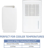 13-Pint Small-Area Desiccant Dehumidifier Compact and Quiet - With Continuous Drain Hose for Smaller Spaces, Bathroom