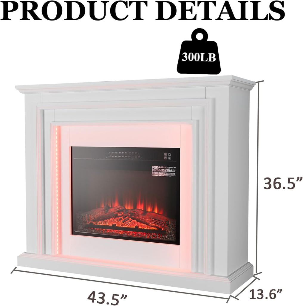 44" LED Lights Electric Fireplace with Mantel, Freestanding Entertainment Center Tv Stand with Fire Place Insert for