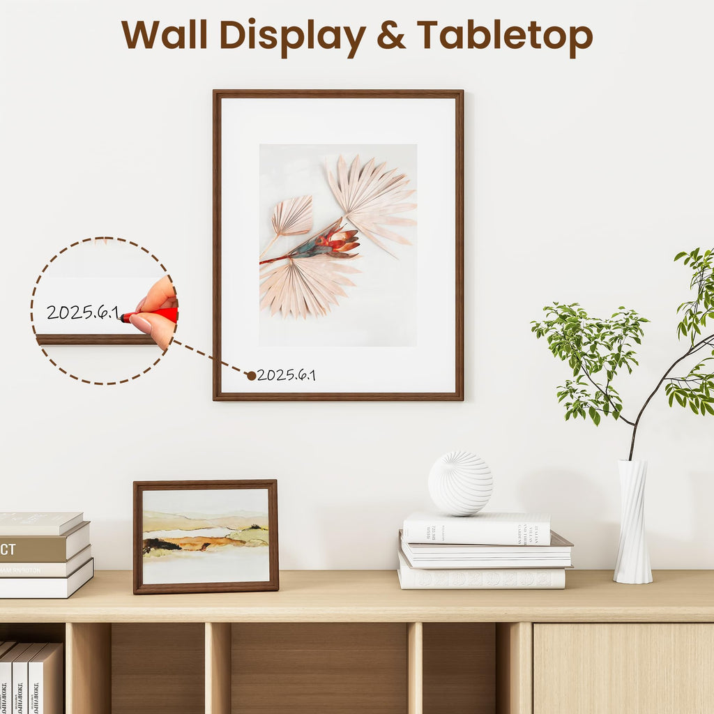 8x10 Natural Solid Oak Wood Picture Frame with 5x7 Mat, Premium Rustic Wooden Photo Frames with Plexiglass, Poster