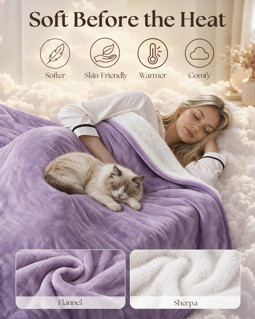 Soft Electric Heated Blanket : Fast Even Heating Up to 125.6°F