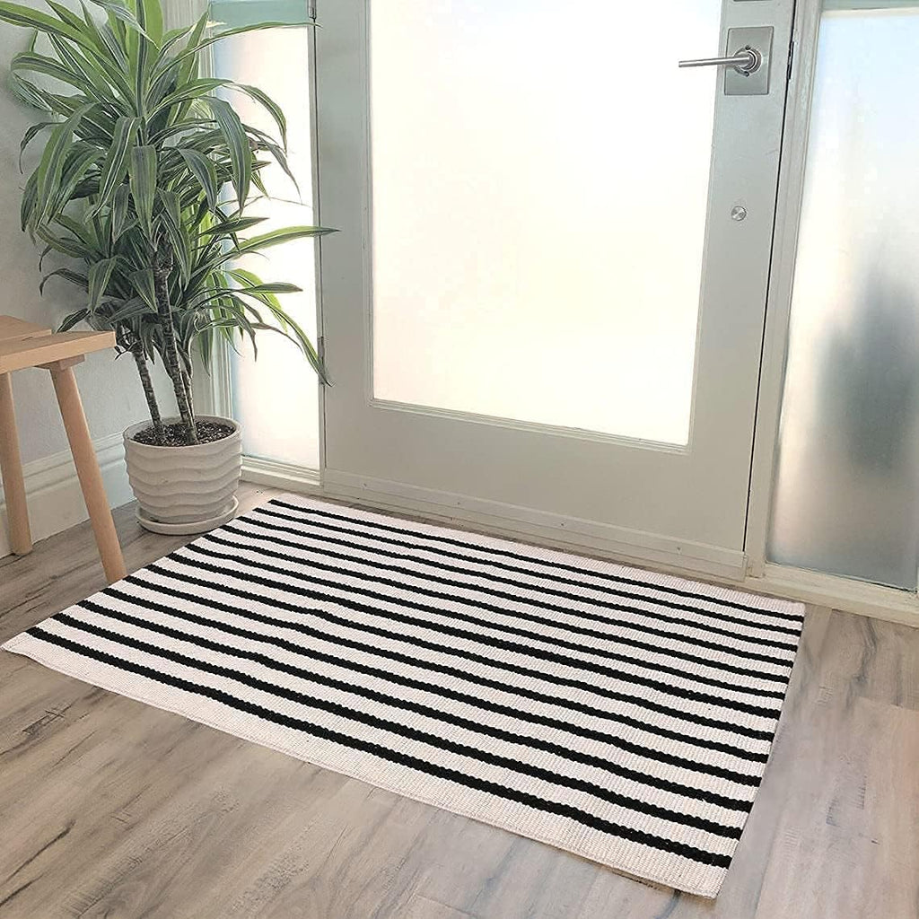 2x3 Outdoor Layering Rug for Front Porch Small Striped Under Doormat