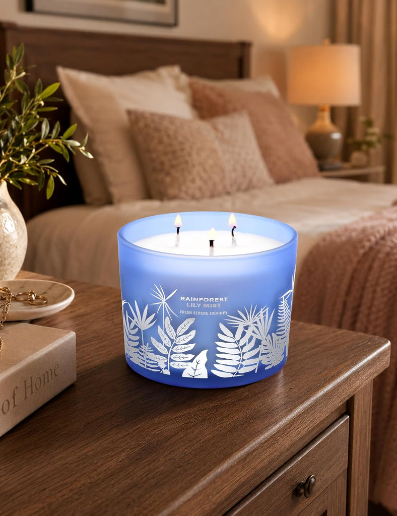 Large 3-Wick Soy Scented Candle, Rainforest Lily Mist, Fresh Rain, 14.5 Oz - Set of 145