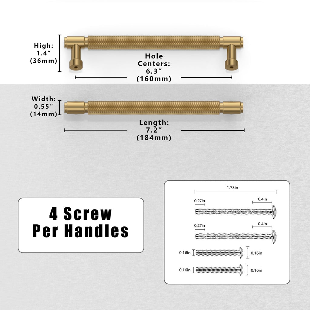 10 Pack Champagne Bronze Knurled Cabinet Pulls 6.3 Inch(160mm) Kitchen Cabinet Handles Cabinet Hardware Drawer Pulls