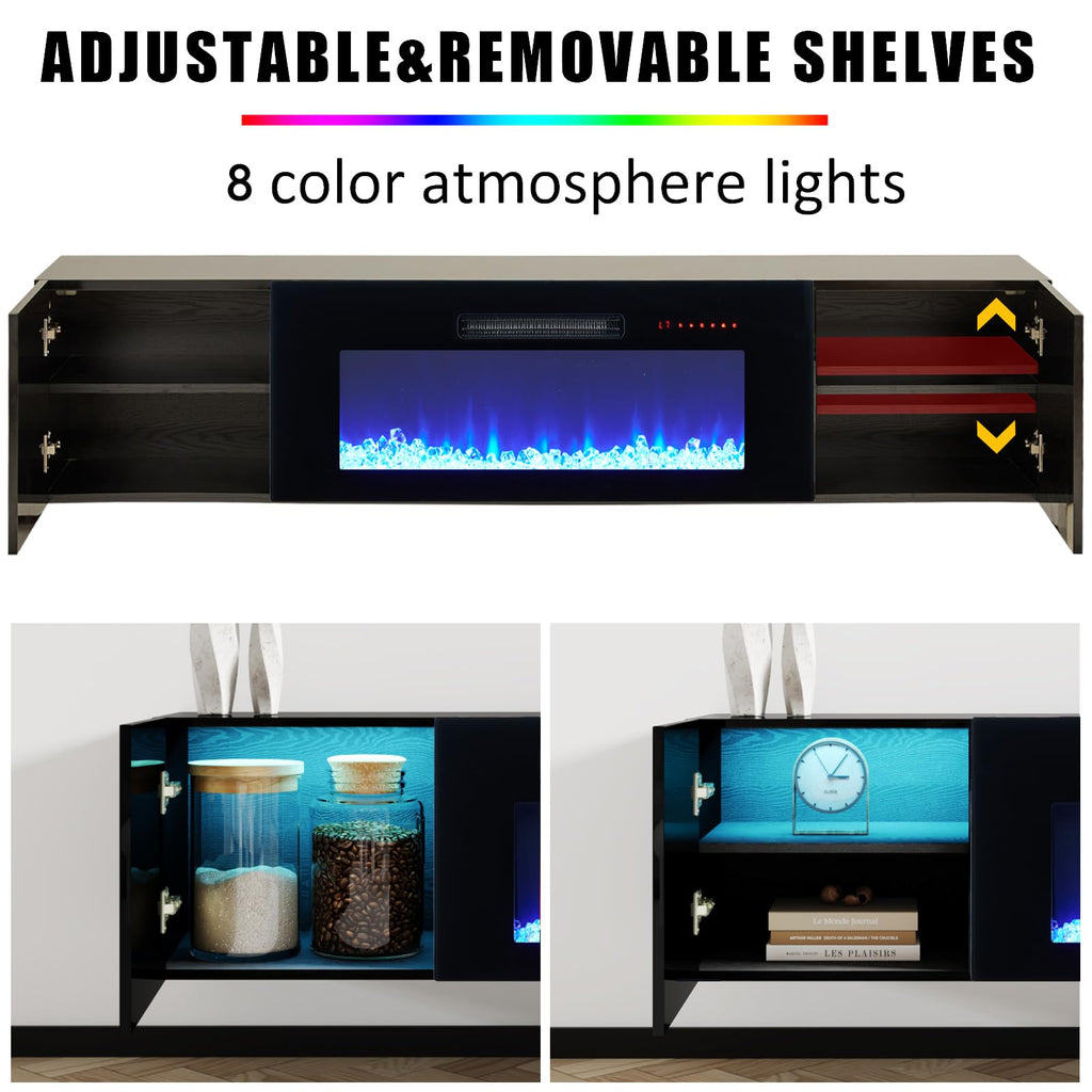 68" Floating TV Stand with 36" Electric Fireplace & LED Lights