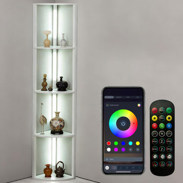 Floor Lamp with Shelves, LED Smart Modern Floor Lamp with Music Sync, Color Changing Corner Display Shelf Lamp
