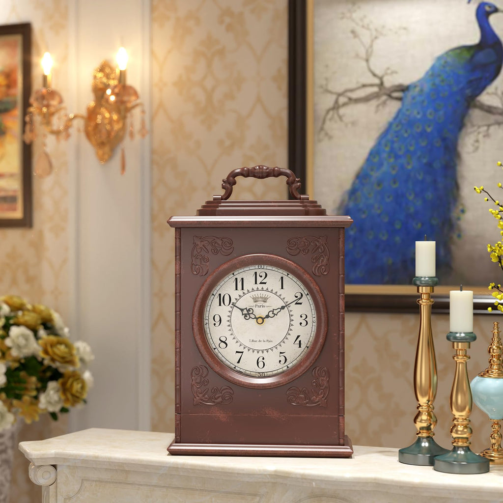 Vintage Mantel Clock with Hidden Safe, Antique Brown Style