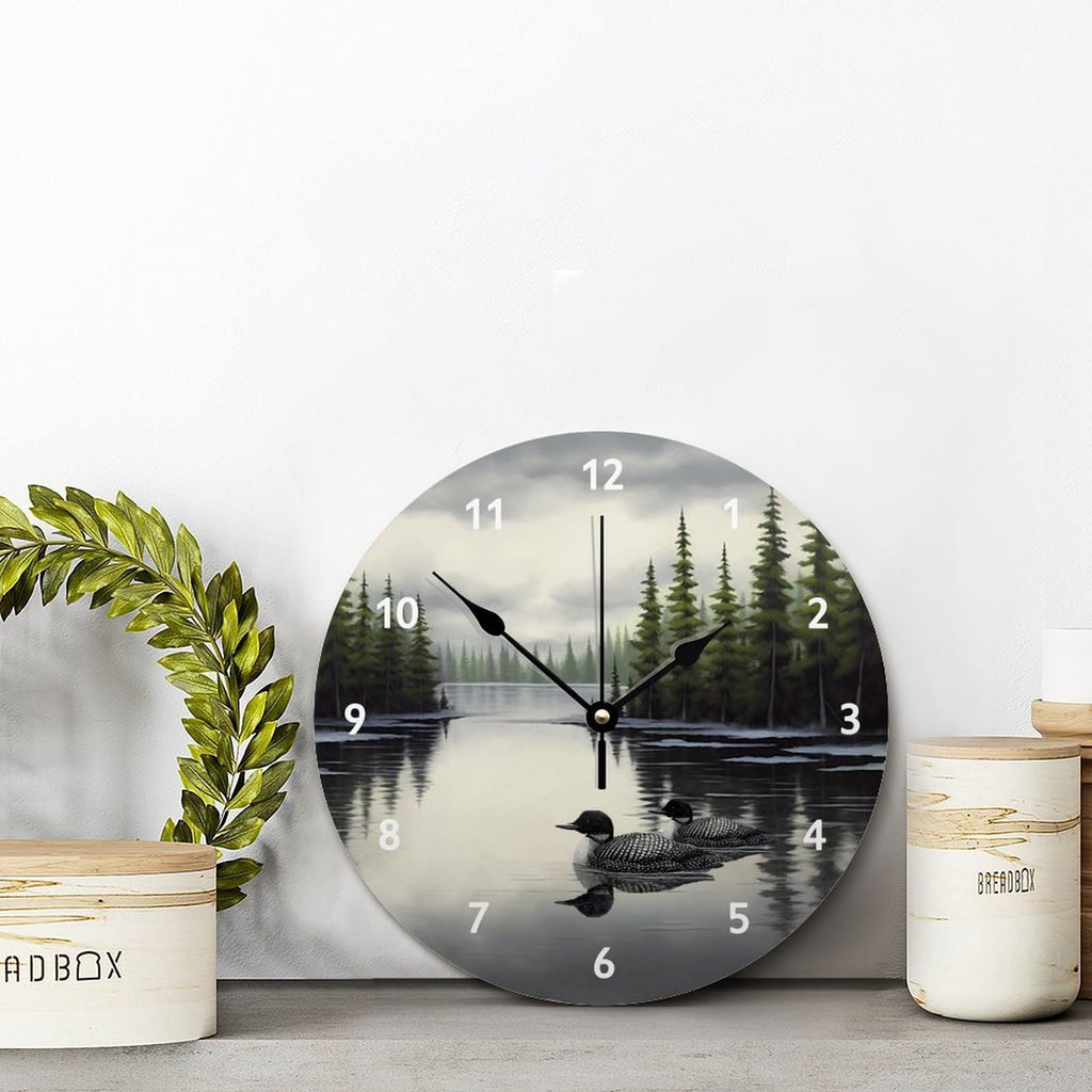 Loon Rustic Wall Clock Lake Time Wall Clocks Battery Operated