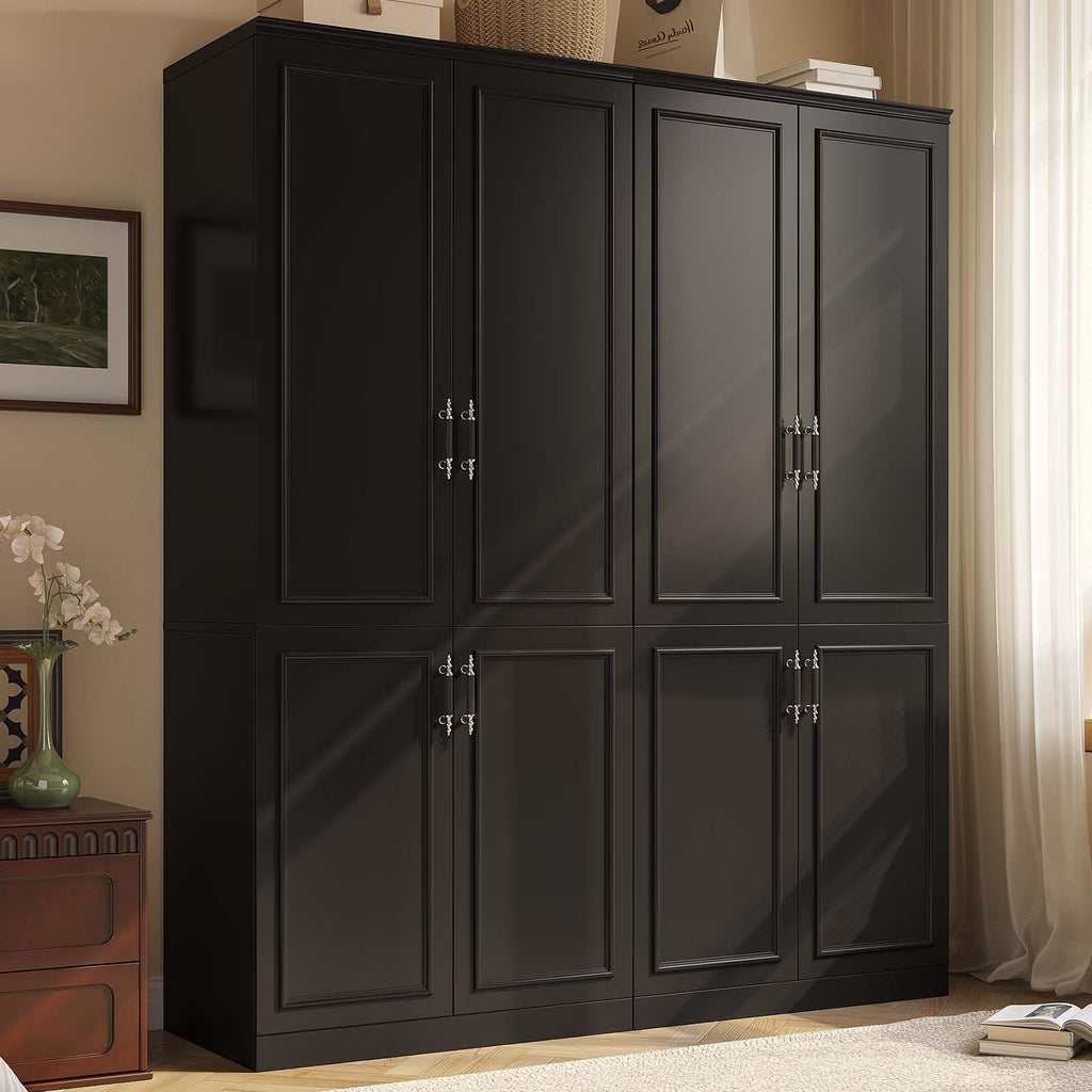 Armoire Wardrobe Closet with 4 Door, 74.8" Large Wardrobe Cabinet with Hanging Rod, Freestanding Modern Bedroom