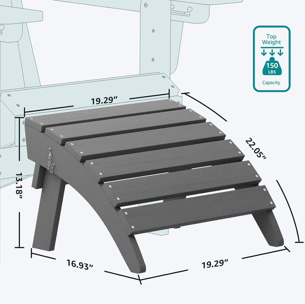 Folding Adirondack Ottoman for Adirondack Chair, No-Assembly Weather Resistance Outdoor Footstool, High Impact