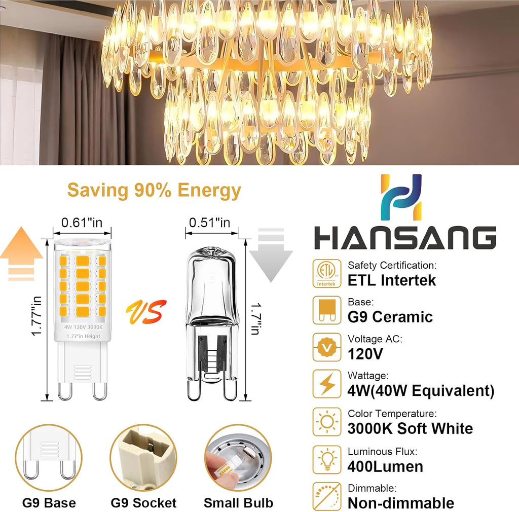 12 Pack G9 LED Bulb 3000K Soft White 4W, 40W Halogen Equivalent