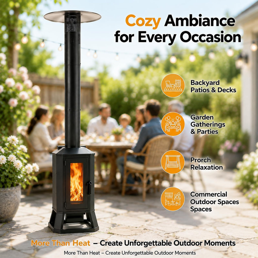 Wood Pellet Outdoor Patio Heater, 70, 000 BTU, with Glass Viewing Window