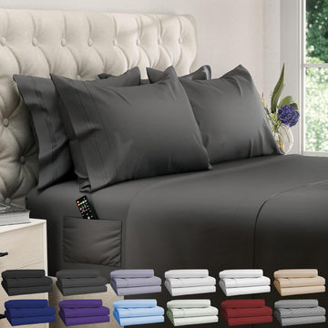 King Sheets Set - 6 pcs Breathable Cooling Bed Sheets - up to 21" Extra Deep Pocket King Sheet Set with Side Pockets
