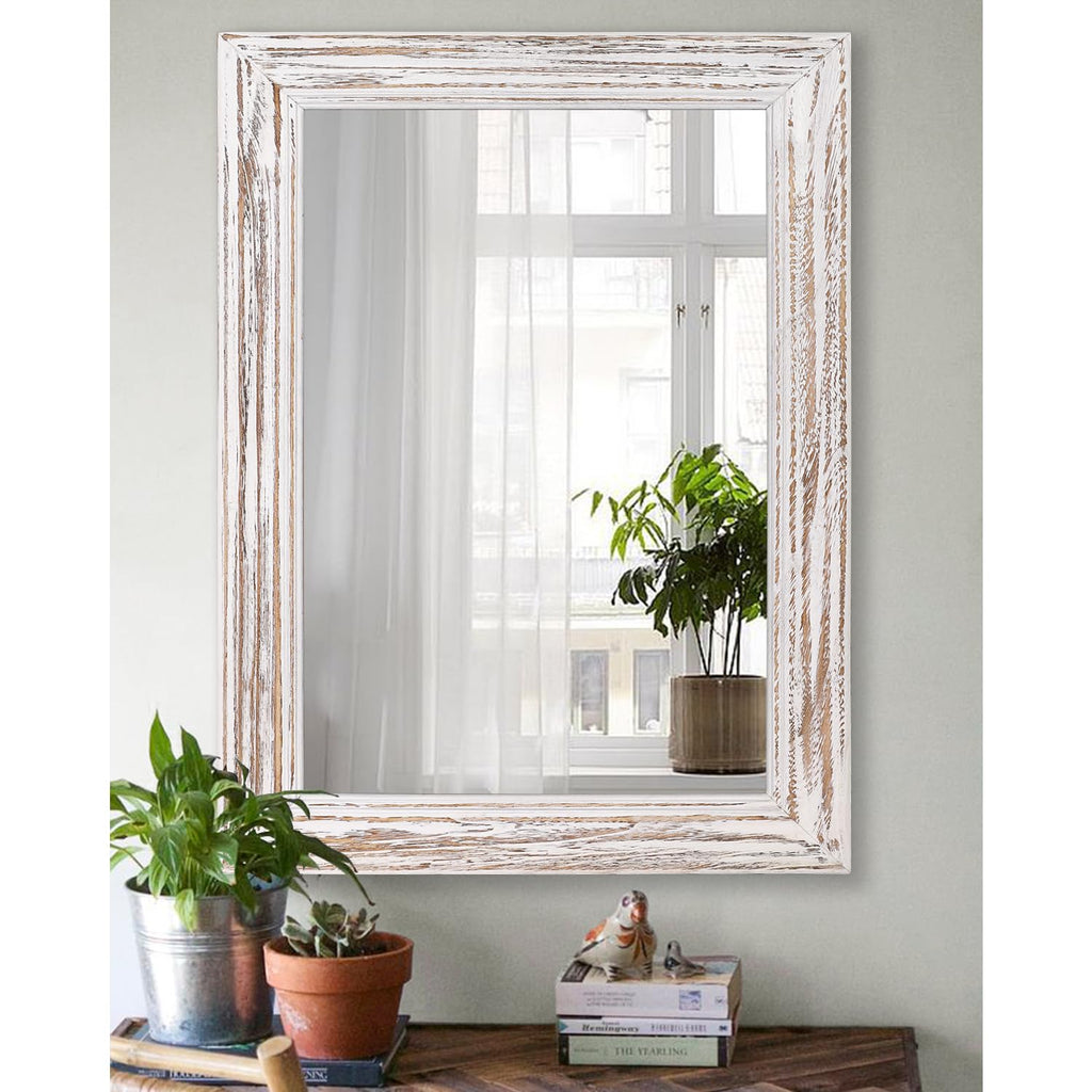 Wall Mirror with Rustic Wood Frame Rectangle Hanging Mirrors for Wall Large Decorative Bedroom Farmhouse Living Room