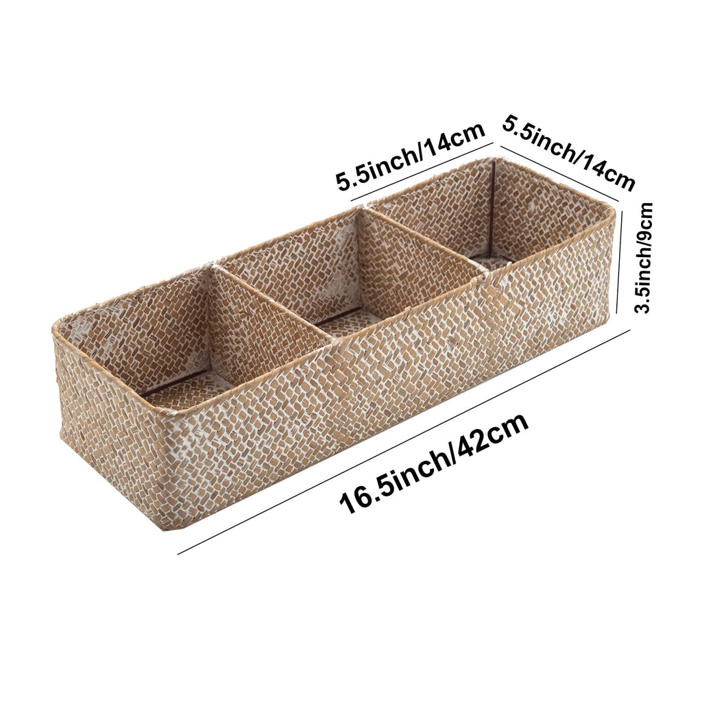 Whitewash Seagrass Toilet Paper Basket 3 Sections 16.5 x 5.5 x 3.5inch