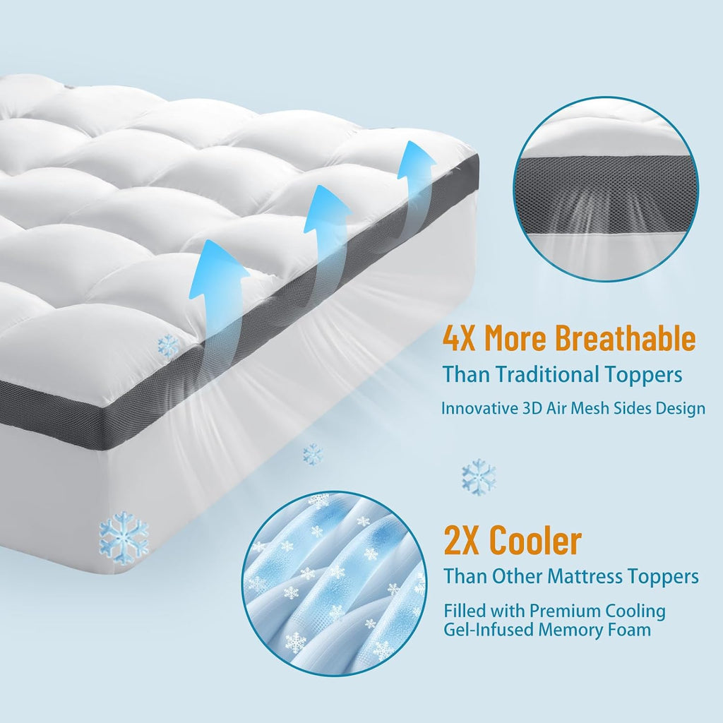 4 Inch Memory Foam Mattress Topper King Size,6"-18" Deep Pocket(78"x80") | Breathable Extra Thick 2000 GSM Pillow Top