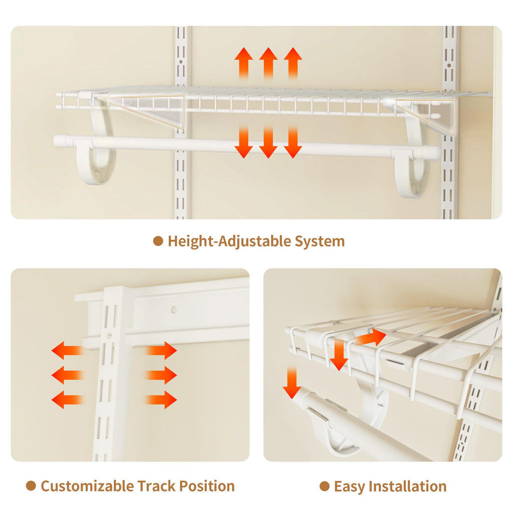 4-6 Ft Closet Organizer System, Adjustable Metal Wire White Closet System, Expandable Walk in Closet Organizers and