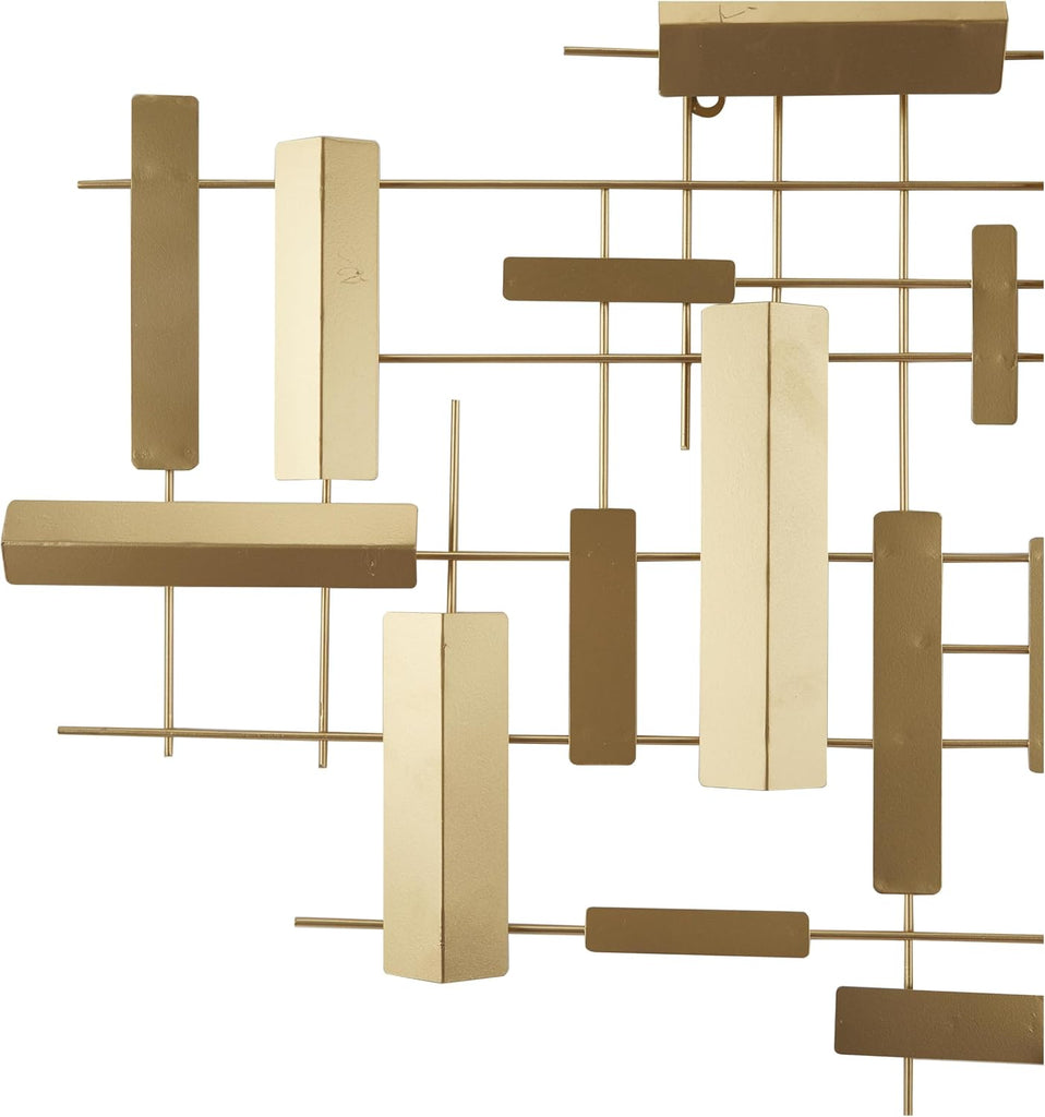 Metal Geometric Home Wall Decor 3D Stripes Wall Sculpture, Wall Art 60" x 1" x 30", Gold