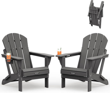 Folding Adirondack Chairs Set of 2 HDPE Weather Resistant, Patio Firepit Chairs, Sturdy Outside Chairs, Lawn Chairs