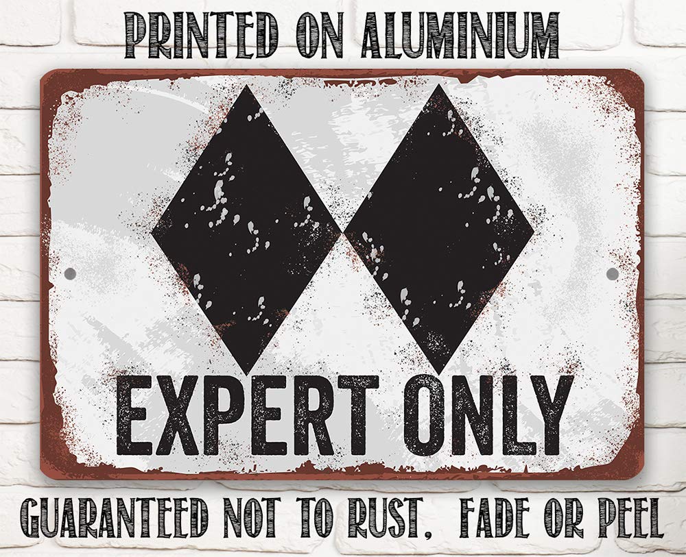 Ski Sign - "Expert Only Double Black" Light Weight Metal Wall Art - Ski Lodge, Cabin, or Condo Décor