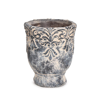 5.9 Inch Vintage Embossed Cement Plant Pot with Drainage Hole