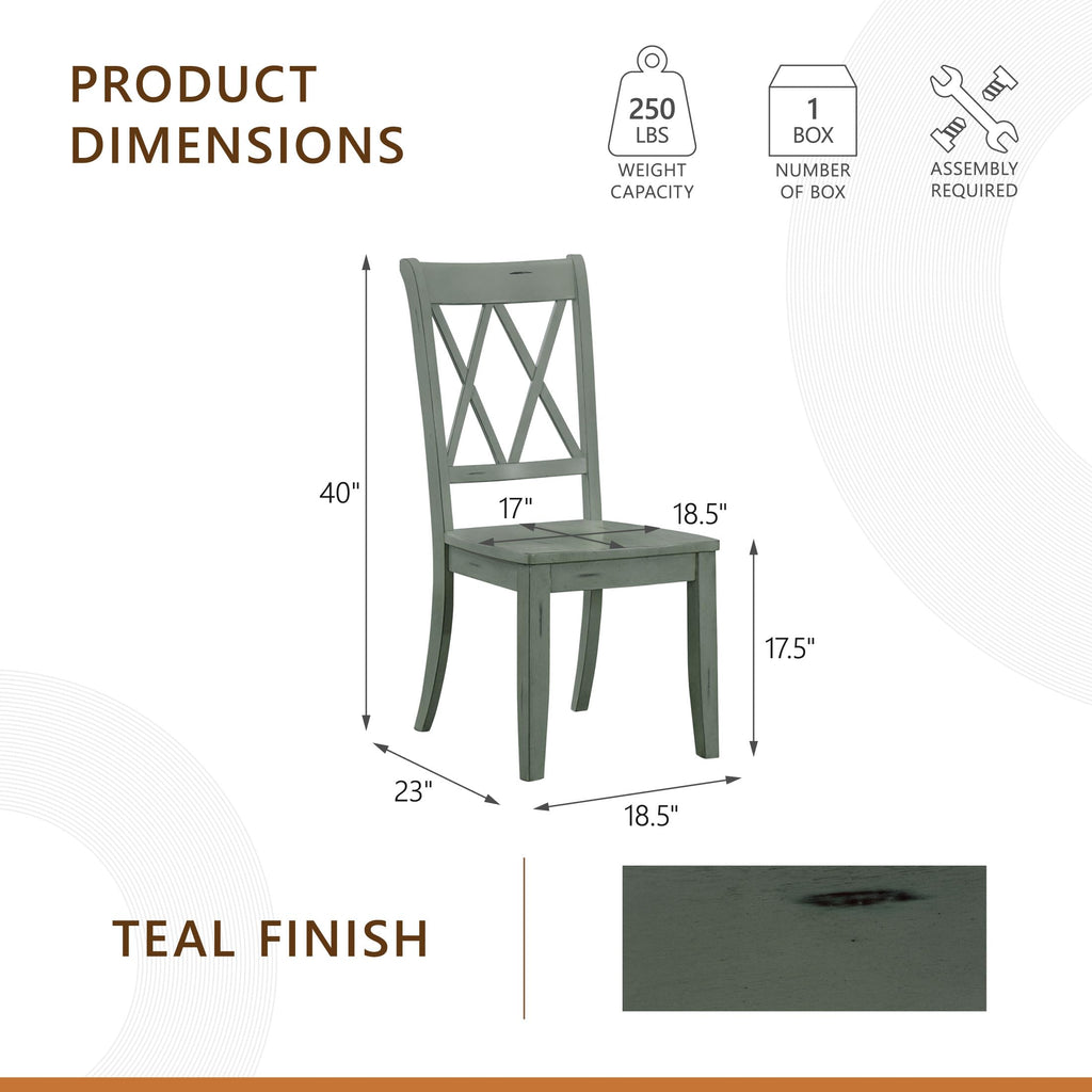 Farmhouse Wooden Dining Chairs Set of 2, X Cross Back, Teal