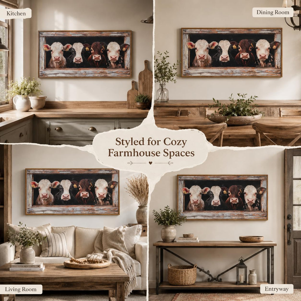 Framed Farmhouse Cow Herd Canvas Wall Art 16X32 Inch