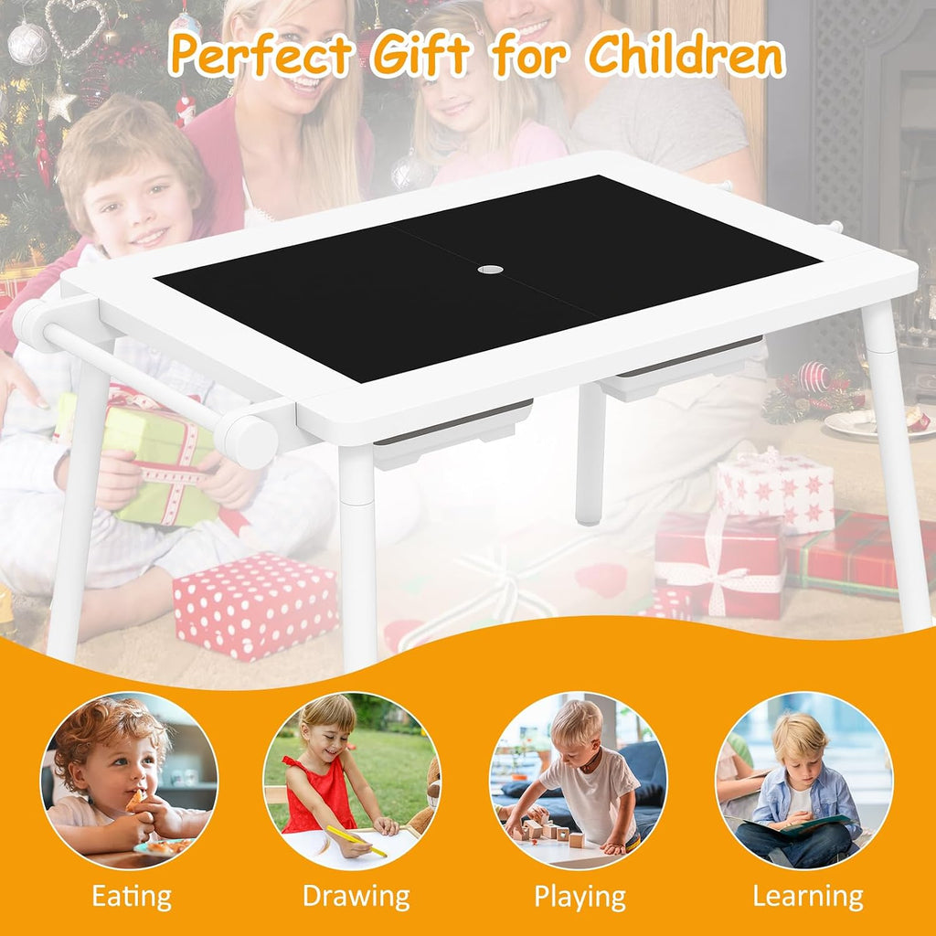 Sensory Table and Chair Set, Wooden Sand & Water Activity Set w/Paper Roll, Blackboard & Whiteboard, Building Block