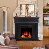43 Inch Freestanding Electric Fireplace Mantel Heater with Remote Control, Adjustable LED Flame, 750W/1500W, Black