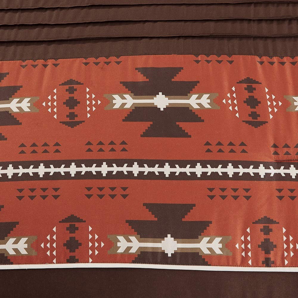 7 Piece Western Southwestern Native American Design Comforter Set Multicolor Coffee Brown Embroidered Bed