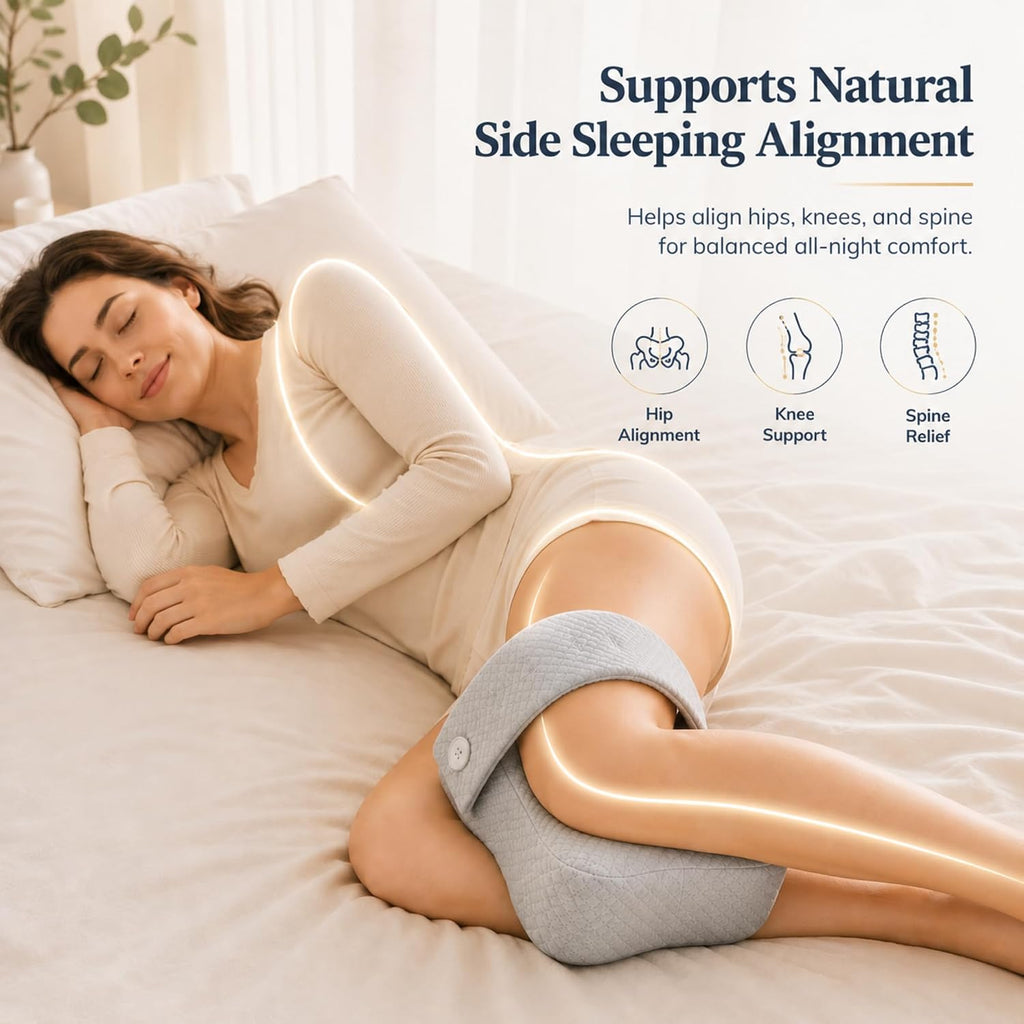 Knee Pillow for Side Sleepers, Extra-Wide Leg Support with Memory Foam Alignment, Adjustable Strap, High-Density