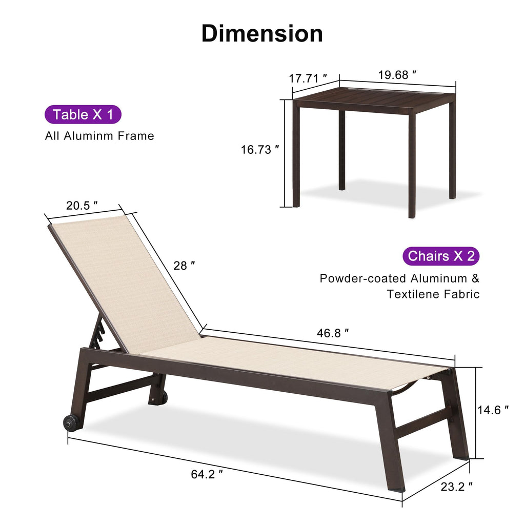 Chaise Lounge Chair Set of 2 Woven Textilene Aluminum Cream