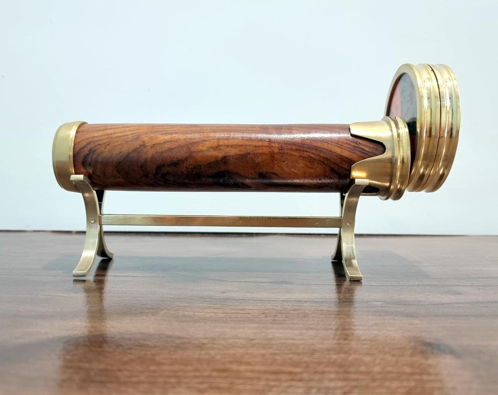 Premium Wood and Brass Kaleidoscope with Brass Stand - Dual-Wheel Handcrafted Optical Instrument | Decorative