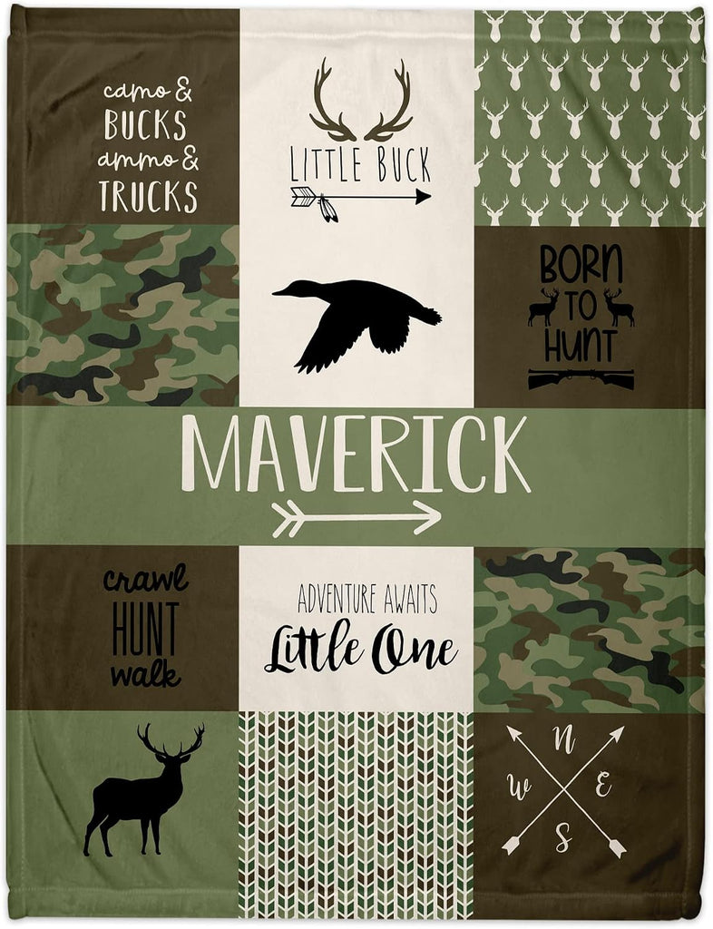 Ships Next Day - Camo Woodland Personalized Baby Blanket for Boys - Printed in America - Custom Blankets for Boys