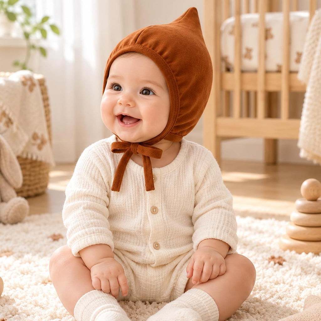 Newborn Baby Bonnet Set, Cotton Infant Hats 0-6 Months, Pack Brown