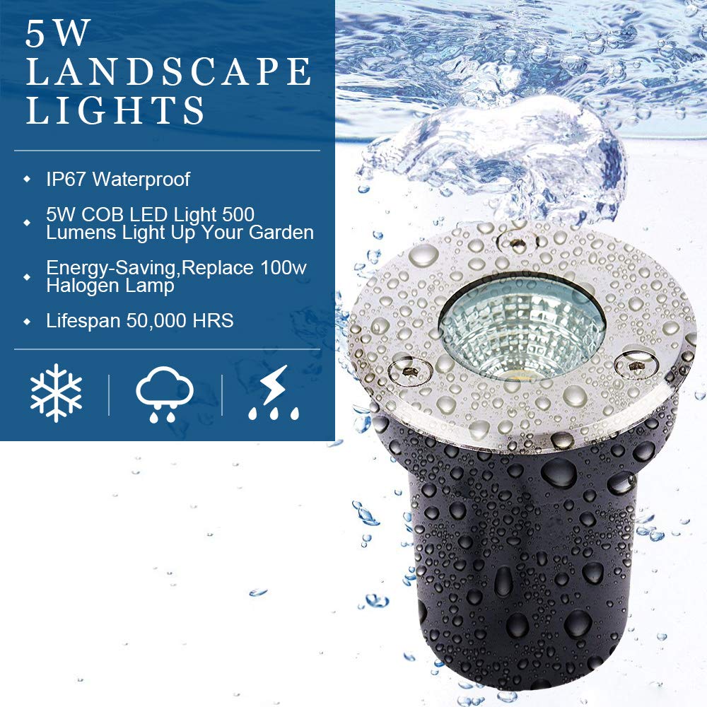 Low Voltage Landscape Lighting,LED Well Light Outdoor 12-24V AC/DC In-Ground Lights IP67 Waterproof Warm White Paver