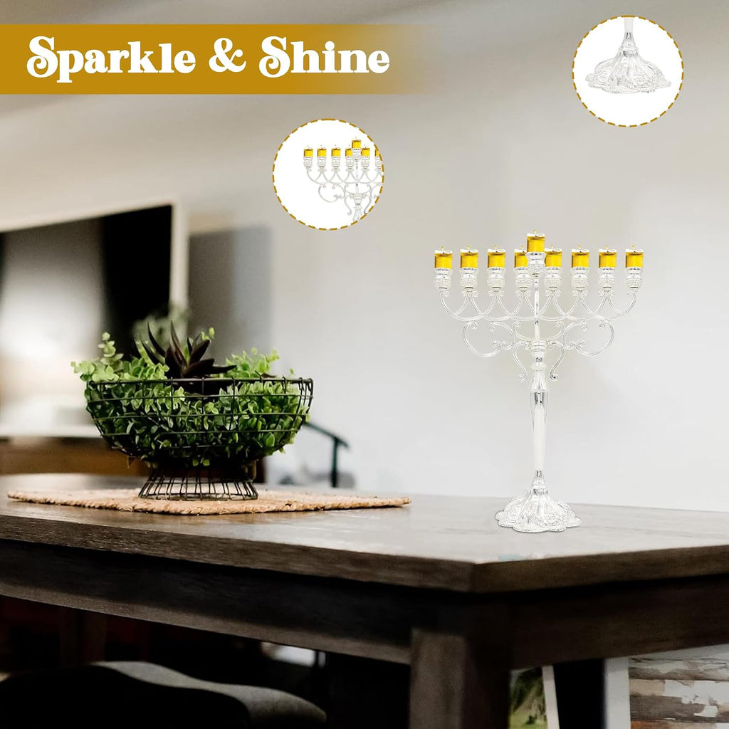 Silver-Plated Chanukah Oil - Classic Design (MN-HA140) | Fits Standard Chanukah Oil Cups and Large Candles | Durable