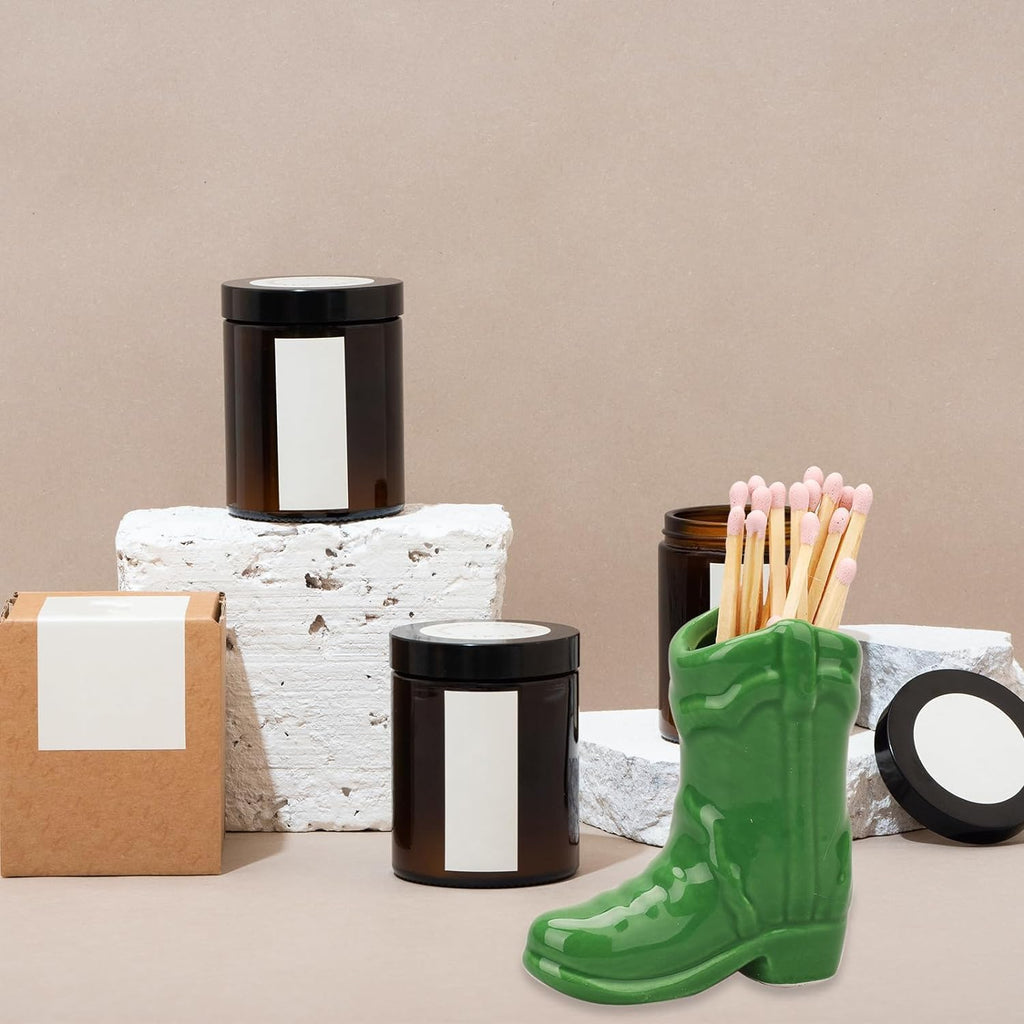 Cowboy Boot Match Holder with Striker, Decorative Matches Box, Very Cute Addition for Interior Decor (Green)