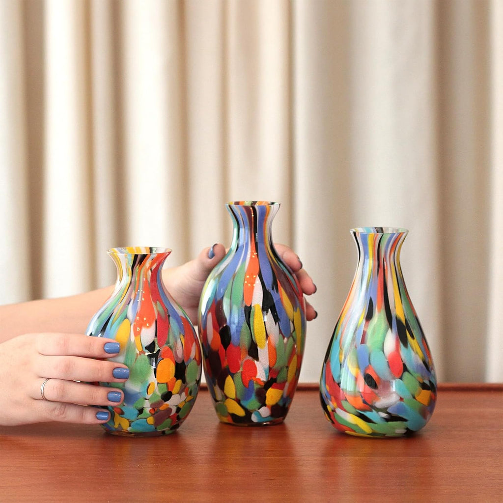 Murano Style Art Glass Vase Hand Blown Colorful Confetti Effect Home Decor