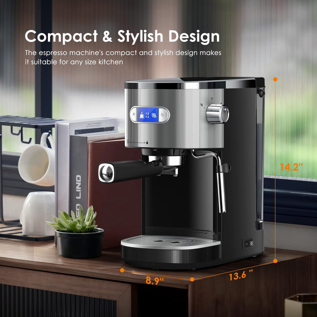 Espresso Machine 20 Bar, Semi-Automatic Espresso Maker with Milk Frother Steam Wand, 45 OZ Removable Water Tank for