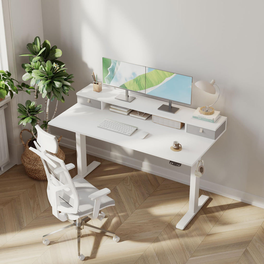 55 x24 Inch Electric Standing Desk with Drawers, Adjustable Height Small Sit Stand Desk, Compact Computer