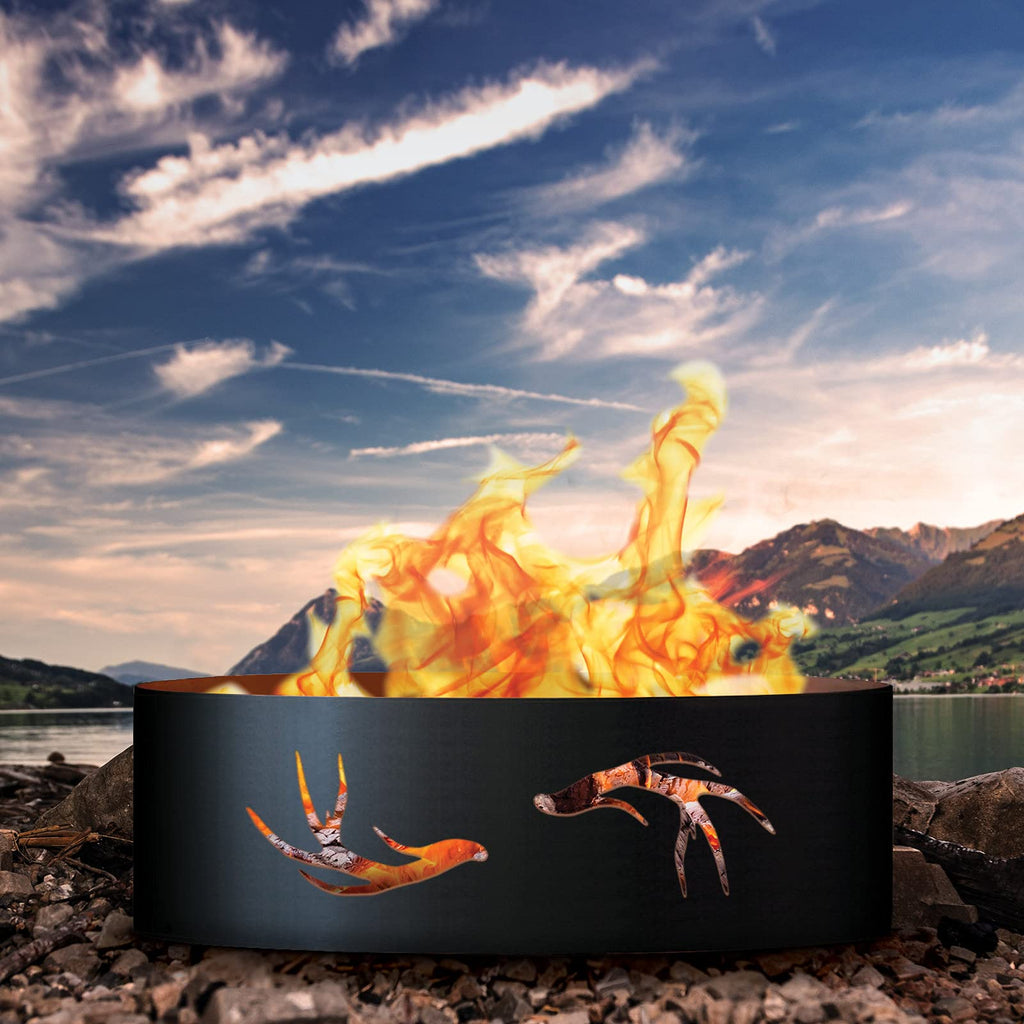 Antlers Unpainted 12 in. Tall 30 in. Diameter Outdoor Fire Ring with Fire Poker - 30 x 30 x 12 in.