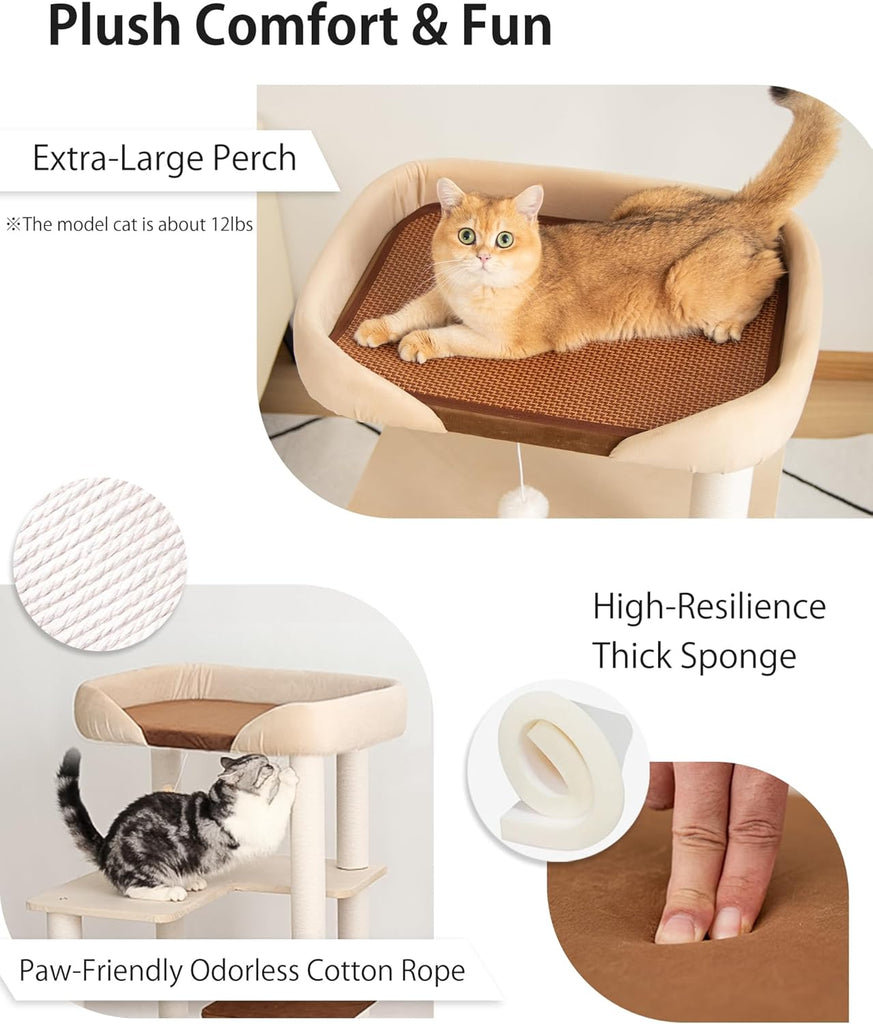 37.5" Cat Tree Tower for Large & Senior Cats, Low-Step Design