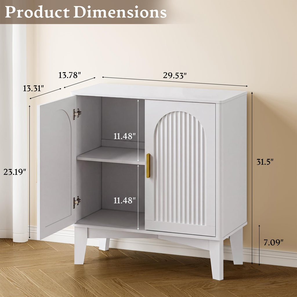Fluted Storage Cabinet with Doors and Adjustable Shelf Sideboard