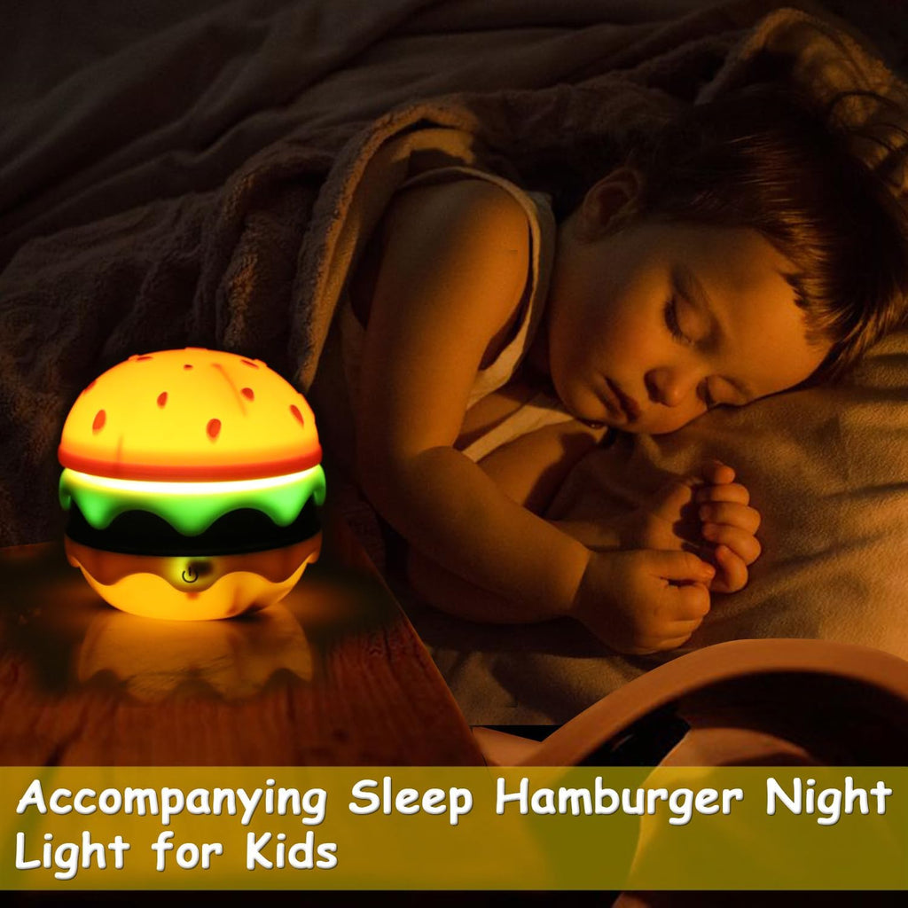 Cute Desk Lamp for Kids, Rechargeable Hamburger Small Desk Lamps with Adjustable Neck Dimmable Touch Switch, Nursery