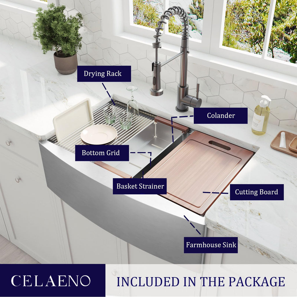 33 inch Farmhouse Kitchen Sink, Heavy Duty Single Bowl Apron Front Stainless Steel Workstation 18 Gauge, 9" Deep