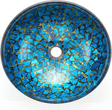 Hyacin Series Round Tempered Mosaic Deco Glass Vessel Bathroom Sink in Starry Blue | Top Mount Sinks Above Countertop